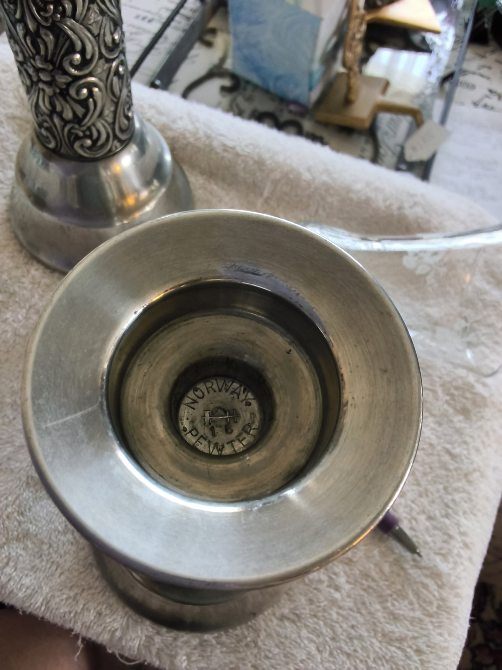 Silver Candle Holder - Classic Pewter Finish